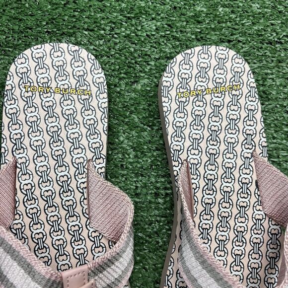 NEW Tory Burch Gemini Link Flip Flops Pink White Womens Size 6 - Picture 2 of 5